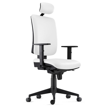 Chaise ergonomique PIERO, Appui-tête et Accoudoirs Ajustables, en Cuir Authentique Blanc