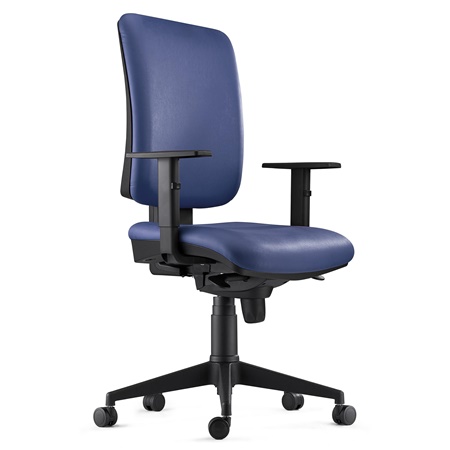 Chaise ergonomique PIERO, Accoudoirs Ajustables, en Cuir Authentique Bleu