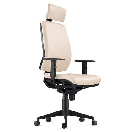 Chaise Ergonomique OLIVER, en Cuir Crème, Appui-tête, Utilisation 8 Heures, Rembourrage Epais