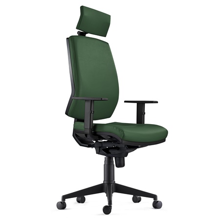 Chaise Ergonomique OLIVER, en Cuir Vert, Appui-tête, Utilisation 8 Heures, Rembourrage Epais