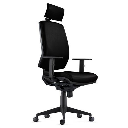 Chaise Ergonomique OLIVER, en Cuir Authentique Noir, Appui-tête, Utilisation 8 Heures, Rembourrage Epais