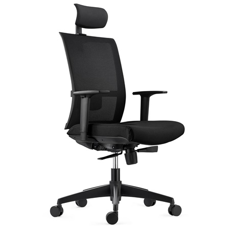 Chaise Ergonomique AXEL, avec Appui-tête, Support Lombaire, en Tissu Ignifuge et Maille, Noir