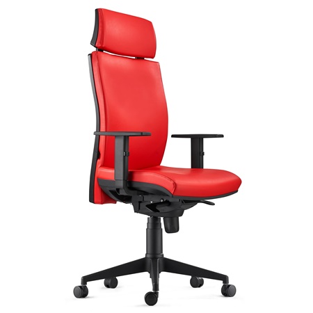 Chaise Ergonomique MARVEL, avec Appui-tête et Support Lombaire, en Cuir, Rouge