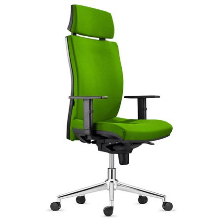 Chaise Ergonomique MARVEL, avec Appui-tête et Support Lombaire, piétement métallique, en Tissu, Vert