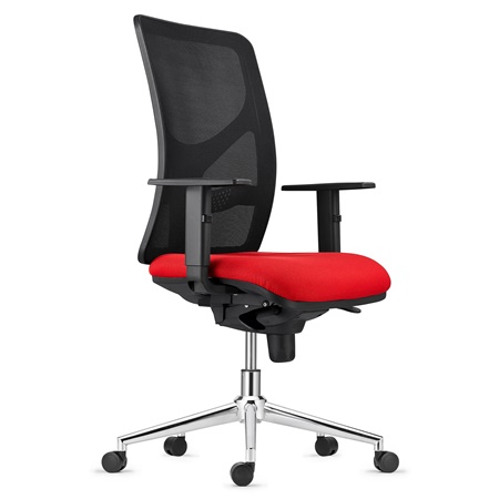 Chaise de bureau MILO, Piétement métallique, Accoudoirs Ajustables, Support Lombaire, en Tissu, Rouge