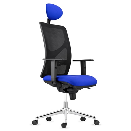 Chaise de bureau BAIKAL, Piétement métallique, Accoudoirs Ajustables, Support Lombaire, en Tissu, Bleu 