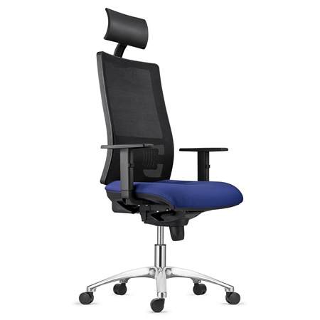 Chaise Ergonomique MARSA, Piétement Métallique, Appui-Tête, Accoudoirs Ajustables et Support Lombaire, Bleu Foncé