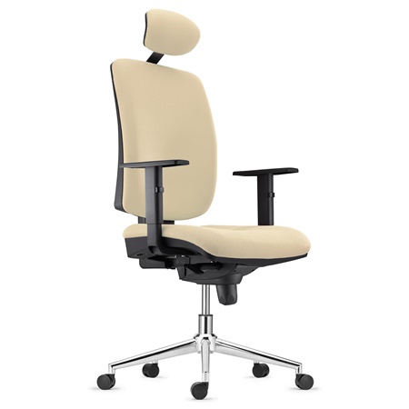 Chaise ergonomique PIERO, Piétement en Acier chromé, Appui-tête et Accoudoirs Ajustables, en Tissu Crème