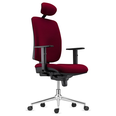 Chaise ergonomique PIERO, Piétement en Acier chromé, Appui-tête et Accoudoirs Ajustables, en Tissu Bordeaux
