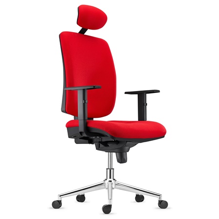 Chaise ergonomique PIERO, Piétement en Acier chromé, Appui-tête et Accoudoirs Ajustables, en Tissu Rouge