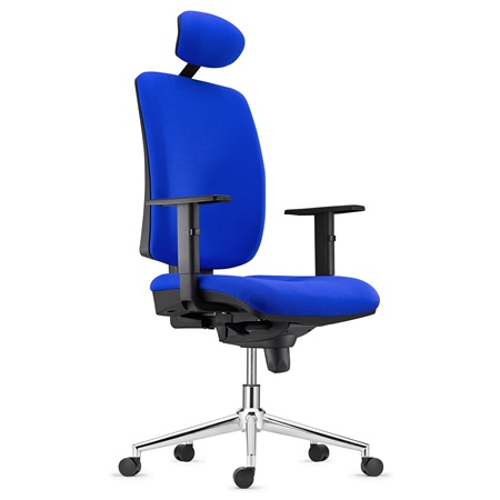 Chaise ergonomique PIERO, Piétement en Acier chromé, Appui-tête et Accoudoirs Ajustables, en Tissu Bleu