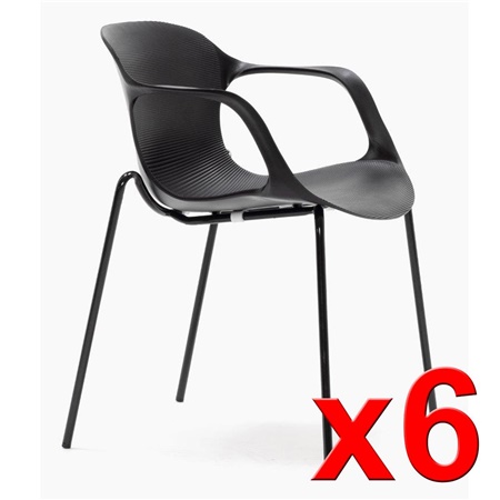 Lot de 6 Chaises visiteur DASTI, Confortables et Empilables, Accoudoirs Intégrés, Noir