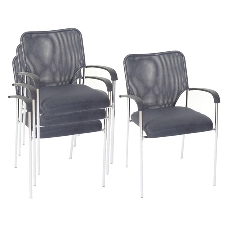 Lot de 4 Chaises visiteur JAMAICA, Robuste et très Commode, en Maille Respirable, Gris