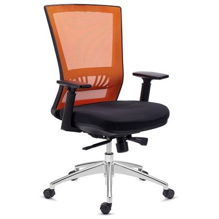 Chaise de Bureau MAGNUM, Utilisation 8 Heures, Piétement en Aluminium, Support Lombaire, Orange