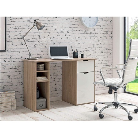 Bureau Informatique KALEB, 115x50x75,5 cm, Bois Couleur Chêne et Blanc