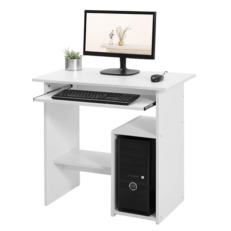 Bureau Informatique ORNELA, Dimensions 80x45x74 cm, Support Clavier Coulissant, en Bois Blanc