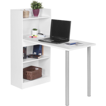 Bureau Informatique NIKO, avec Étagères, Dimensions 121,5x120x70 cm, en Bois Blanc