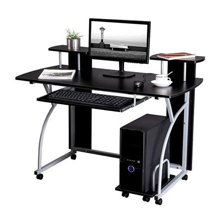 Bureau Informatique OHIO PRO, 120x59x90 cm, avec Roulettes, en Métal et Bois, Noir