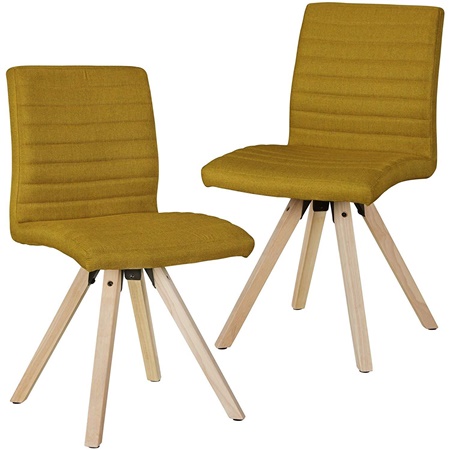 Lot de 2 Chaises visiteur MILAK, Design Rétro, Structure en Bois, en Tissu, couleur Ocre