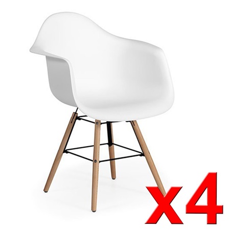 Lot de 4 Chaises Visiteur GARI, Design Exclusif, Structure en Acier, Piétement en Bois de Hêtre, Blanc