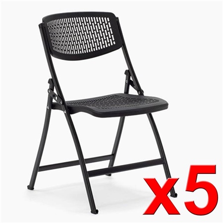 Lot de 5 Chaises JASPER, Pliantes, en Acier, Noir