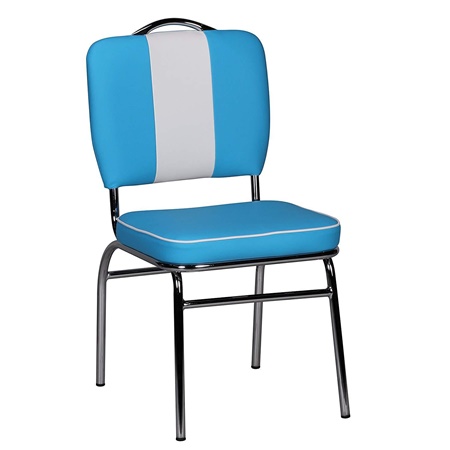 Chaise visiteur ANNETTE, Design Rétro, Très Confortable et Résistante, en Cuir, Bleu et Blanc