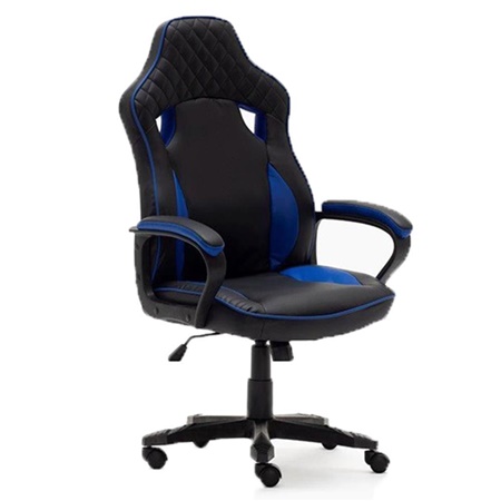 Fauteuil Gamer HAMILTON, Design Sportif, Mécanisme Basculant, en Cuir, couleur Noir et Bleu