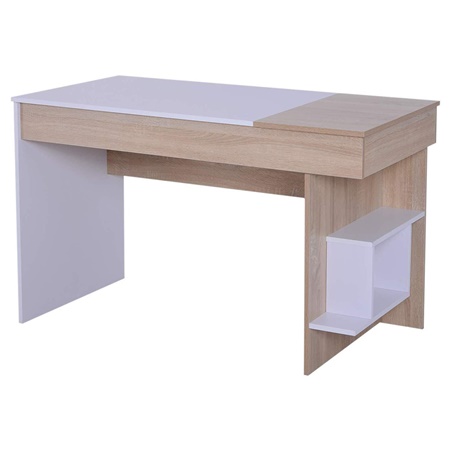 Bureau ELISE, 120x60x74 cm, avec Plateau de Travail Rabattable, en Bois couleur Chêne, Blanc