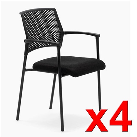 Lot de 4 Chaises visiteur TERRANOVA, Assise Ergonomique Rembourrée, Empilable, Noir