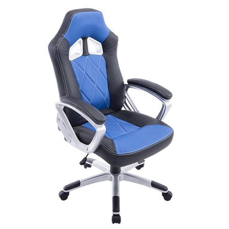 Chaise Gaming ZAYN, Design Sportif, Grand Rembourrage, en Cuir, couleur Noir et Bleu