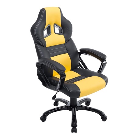 Fauteuil Gamer RICKON, Design Sportif, Grand Rembourrage, Cuir, Noir et Jaune