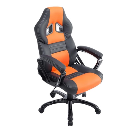 Fauteuil Gamer RICKON, Design Sportif, Grand Rembourrage, Cuir, Noir et Orange