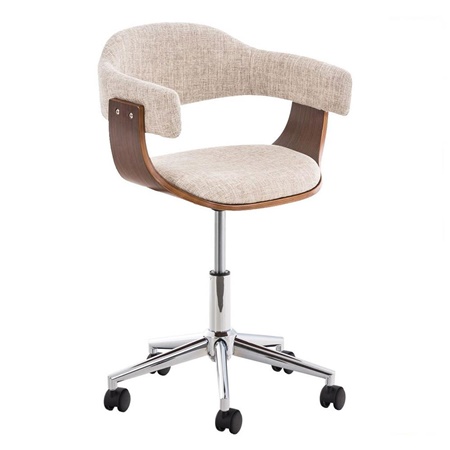 Chaise Design LABRA TISSU, Grand rembourrage, en Bois couleur Noyer, Crème