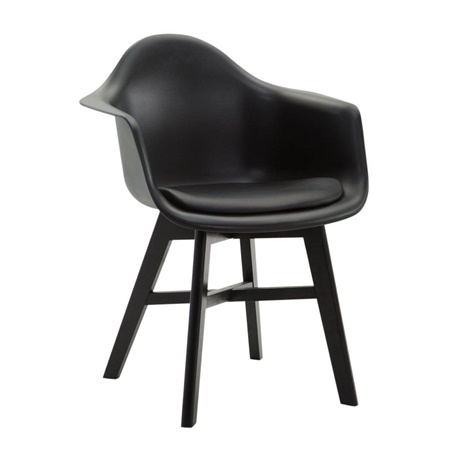 Fauteuil Design ROMAN, Style Exclusif, Piétement en Bois Noir, Noir 