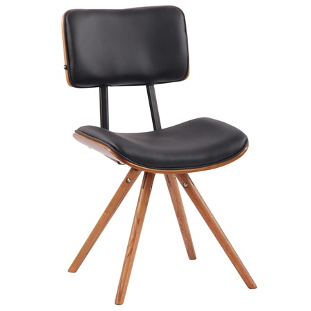 Chaise de Réunion BALHIANE, Design Vintage, Piétement couleur Noyer en Bois de Hêtre, Cuir, Noir