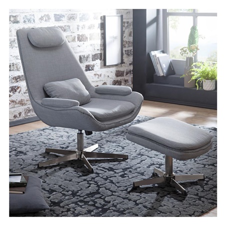 Fauteuil Relax NORMAN, Repose-pieds Inclus, Pivotant, Grand Confort, en Tissu Gris