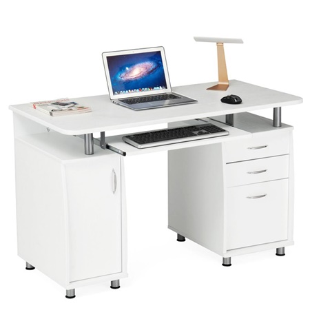 Bureau Informatique MIKE, Dimensions 121x60x76cm, Design et Fonctionnel, en Bois, Blanc