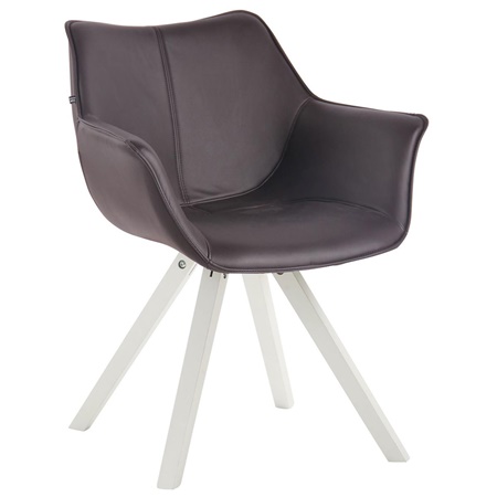 Chaise visiteur TULIP, Pieds en Hêtre couleur Blanc, en Cuir Marron