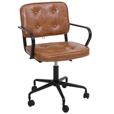 Chaise de bureau WALTER, Design Vintage, Structure en Métal, en Cuir Marron