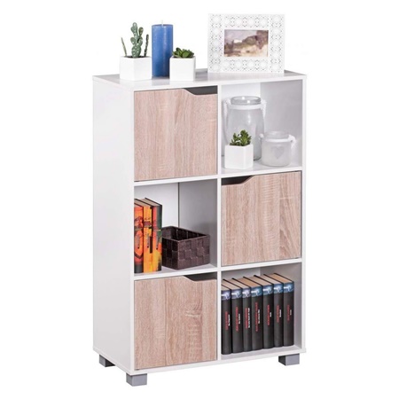 Étagère Bibliothèque de Rangement BENNY, 60x30x94 cm, en Bois, Blanc et Chêne 