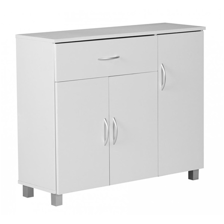 Buffet BERYL, 90x30x75cm, 1 Tiroir, Compartiments à Porte, en Bois Blanc