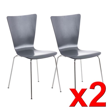 Lot de 2 Chaises visiteur LYON, Empilables, en Bois, Gris