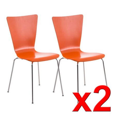 Lot de 2 Chaises visiteur LYON, Empilables, en Bois, Orange