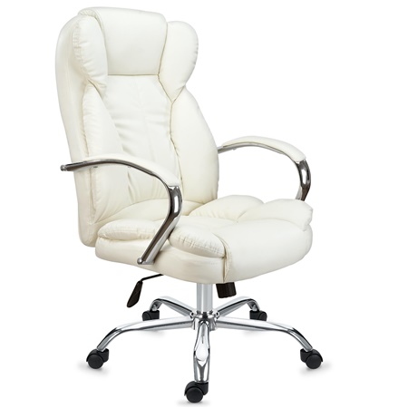 DEMO# Fauteuil de bureau KANSAS, résistant jusqu'à 150kg!! Grande qualité, fabriqué en acier et cuir, Crème