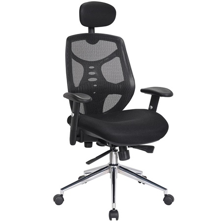 Chaise Ergonomique MANTRA, Appui-tête, Support Lombaire, Accoudoirs Ajustables, Noir