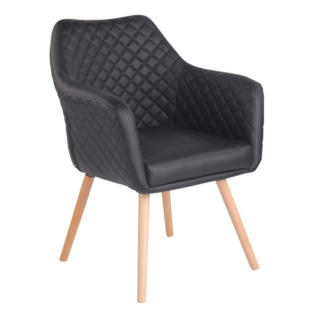 Chaise Visiteur BASILEA, Confortable, Pieds en Bois couleur Hêtre, Cuir, Noir