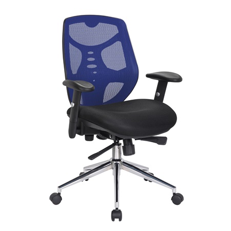 Chaise Ergonomique MANTRA, Utilisation 8H, Support Lombaire, Accoudoirs Ajustables, Bleu