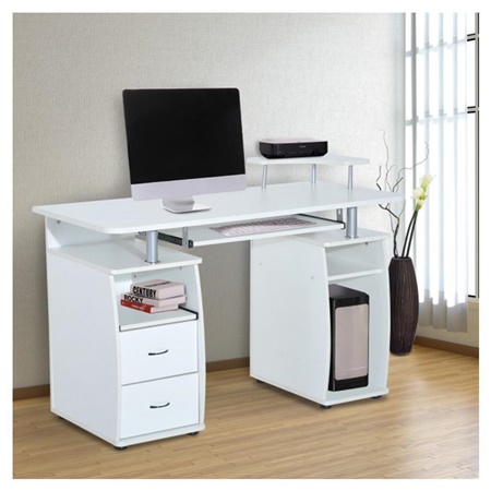 Bureau informatique GRISO, Dimensions 120x55x85 cm, en Bois, couleur Blanc