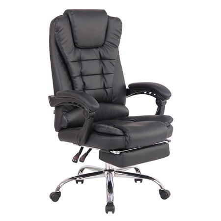 Fauteuil de bureau JAMES, Grand Rembourrage, Repose-pieds, en Cuir Noir